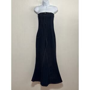 VTG 90s White Moon Strapless Denim Pants Maxi Dress L Western Coquette City Chic